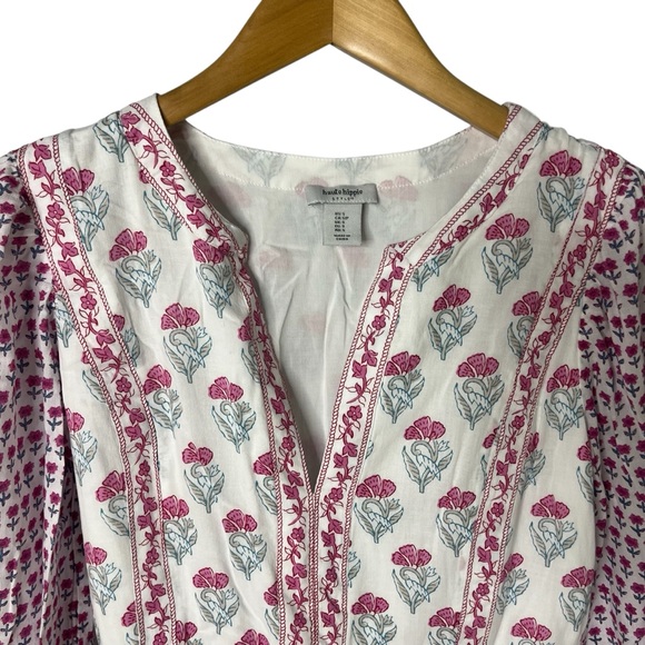 Haute Hippie Floral Long Sleeve Mini Dress Size Small White Pink Boho Cottage - Picture 2 of 6